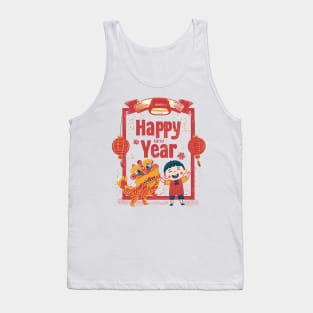 Happy New Year Celebration: Red Yellow Navy Chinese Doodle T Tank Top